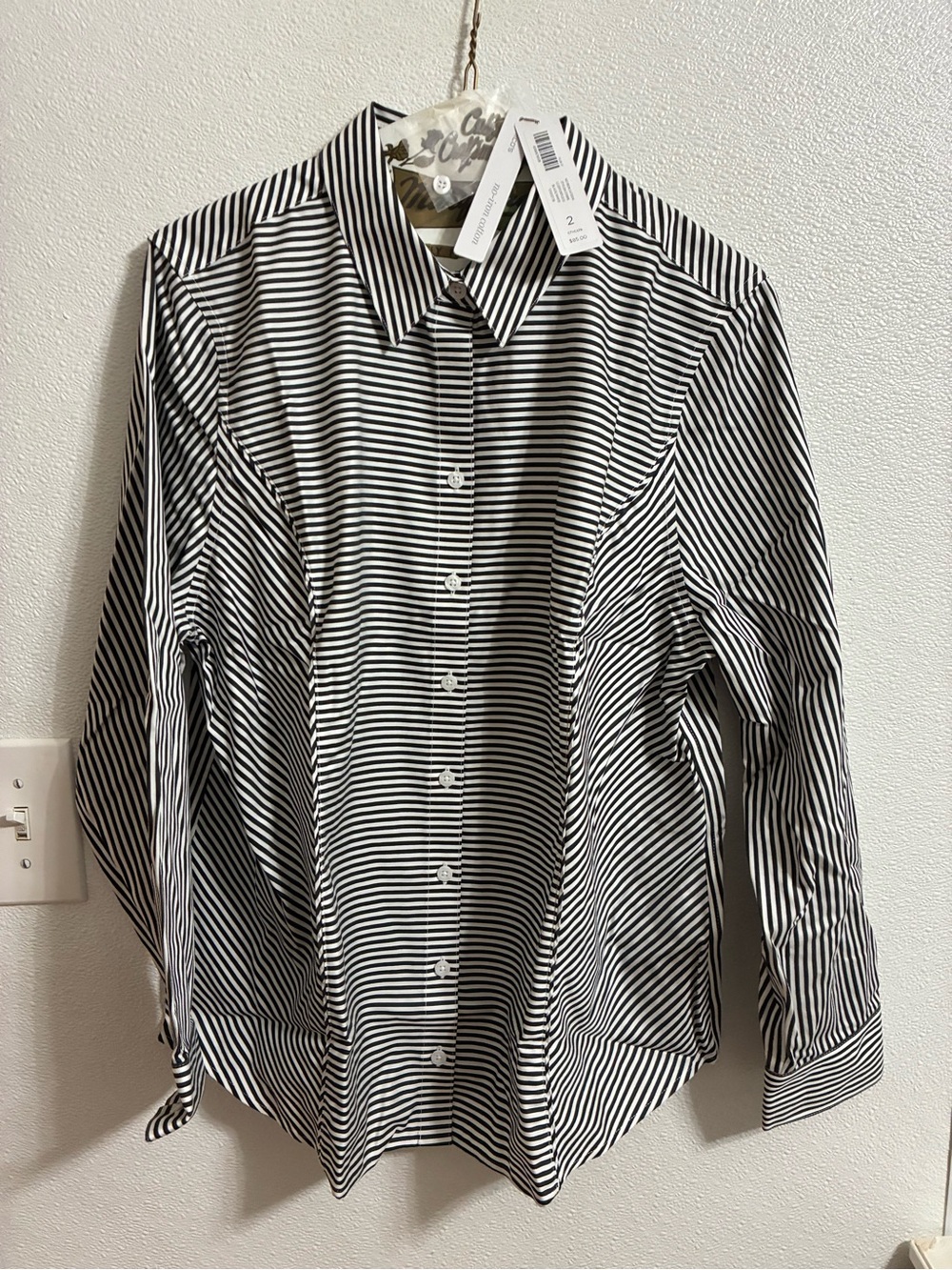 Chico's Black & White Striped Button-Up Shirt Size 2 NWT